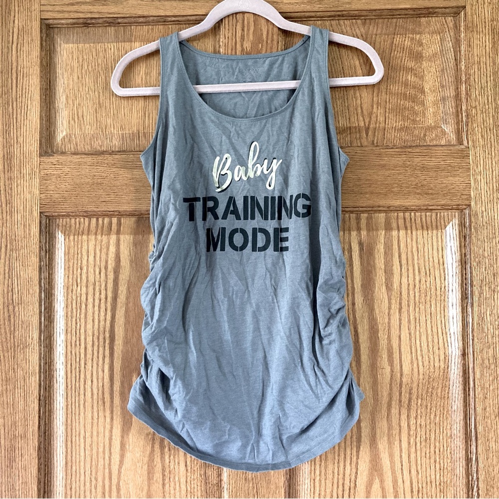 5/$15 a:glow Maternity Gray “Baby Training Mode” Tank Top Medium (Maternity)